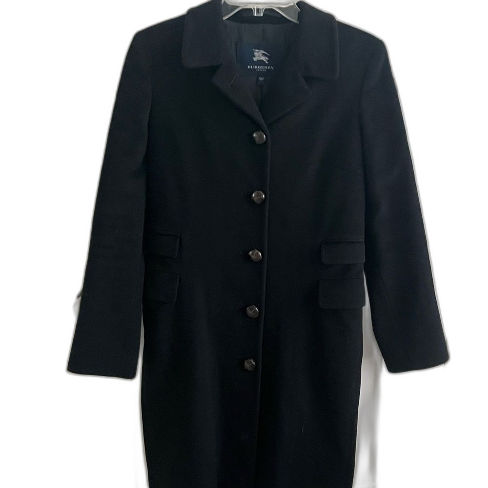 EUC Burberry London Black Wool Cashmere Blend Button Coat Sz Med